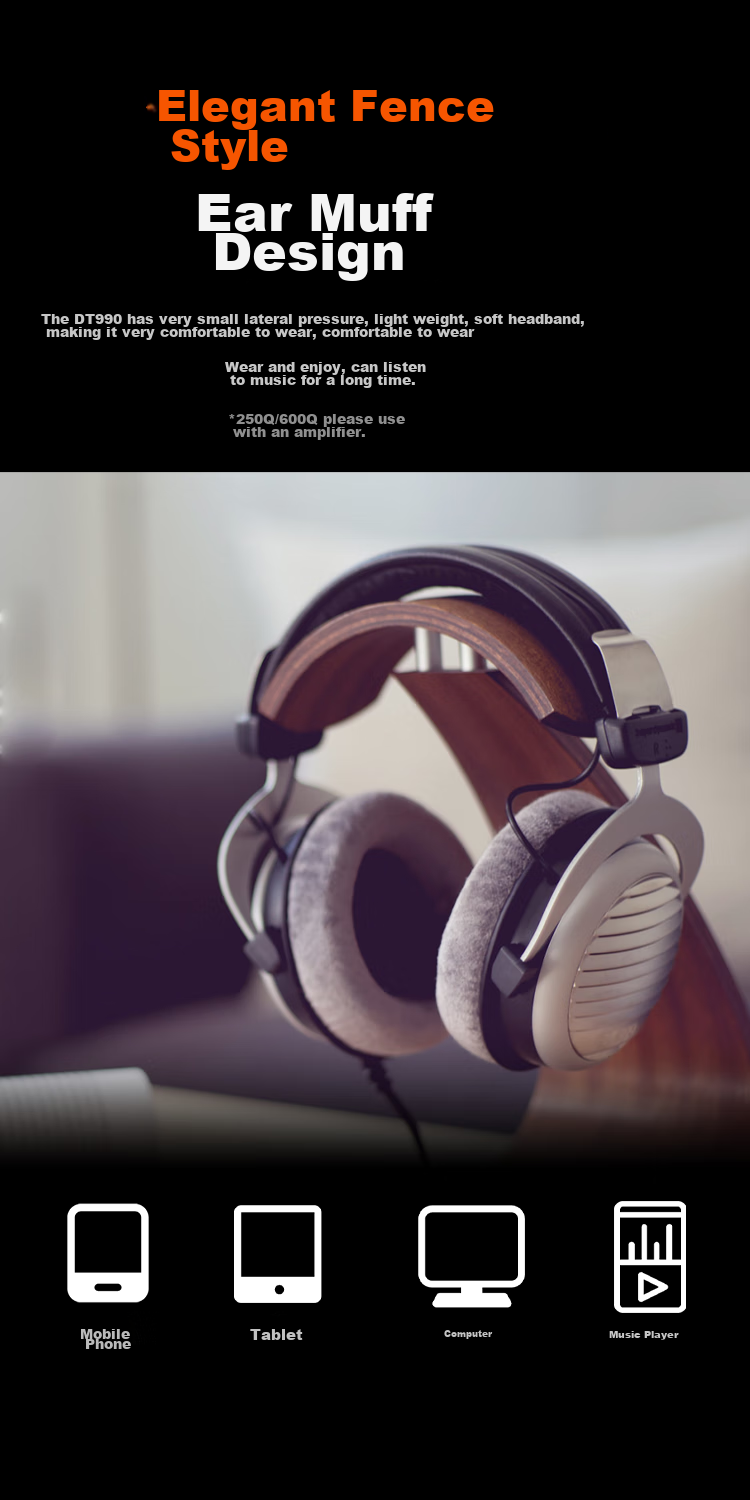 Beyerdynamic DT990 Over-Ear, High-Resolution, HIFI Dynamic Open-Back Headphones, 32 Ohm Low Impedance Version [Gift Recommendation] 5