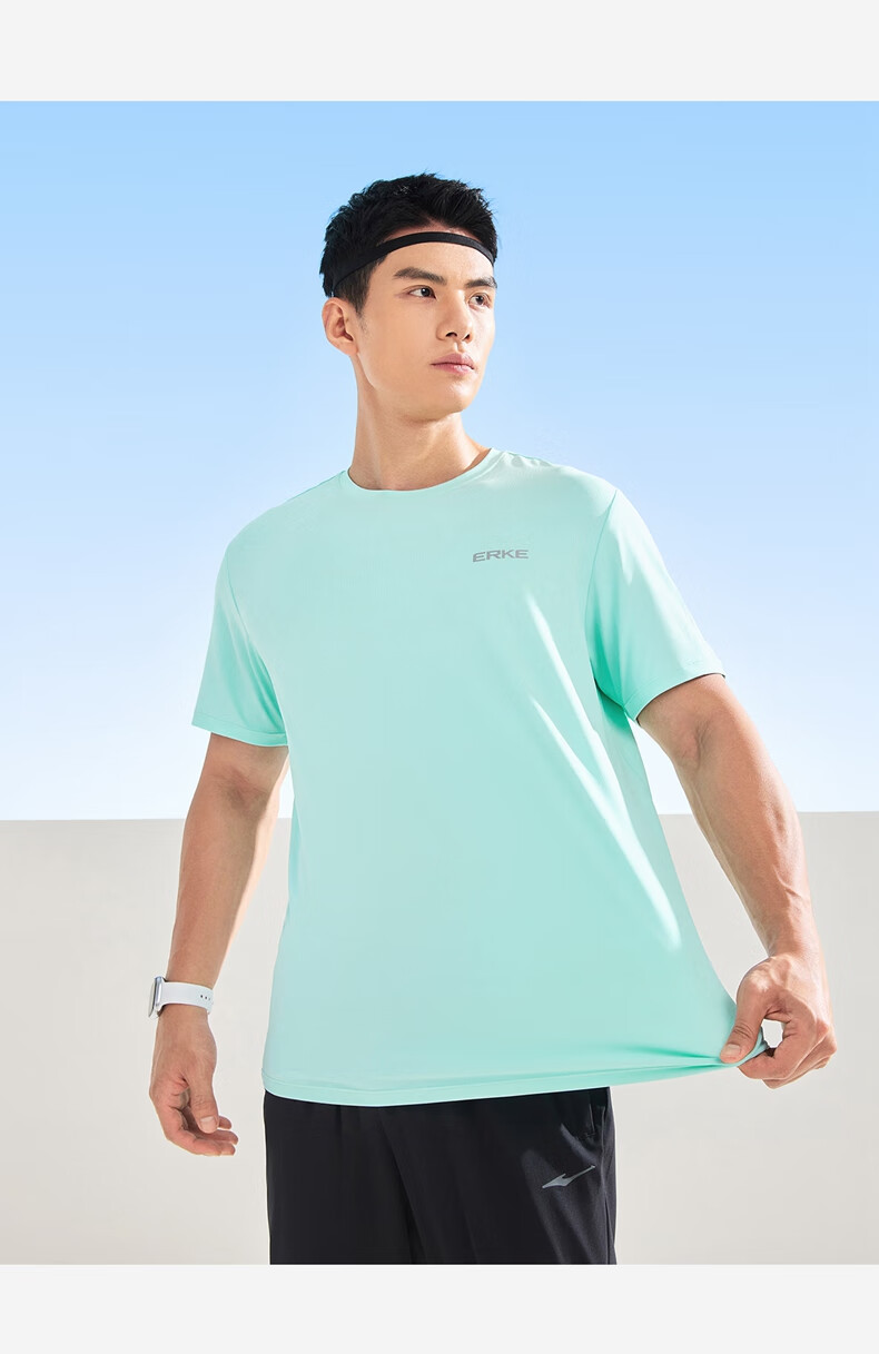 ERKE Short-Sleeve T-Shirt for Men, Autumn New Arrival, Moisture-Wicking And Quick-Drying Sports Tee, Round Neck Undershirt, Solid Color Top, Outdoor Running Wear 13