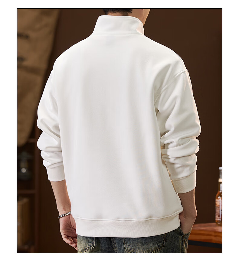 JEEP American-Style Sweatshirt for Men, Spring Trendy Semi-Turtleneck Zip-Up Top, Loose Casual Long-Sleeve T-Shirt for Men's Clothing 4