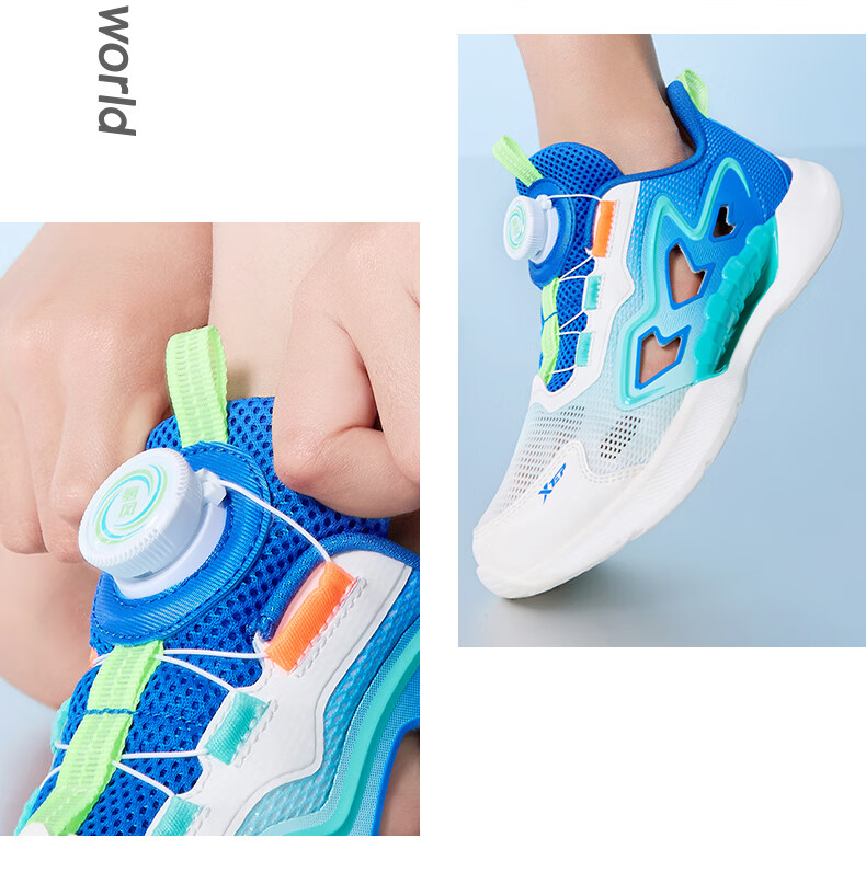 XTEP Children's Shoes [Hydrogen Wind 8.0], Hollow Frame with Rotating Buckle Running Shoes, Black/XTEP White/silver, Size 38 3