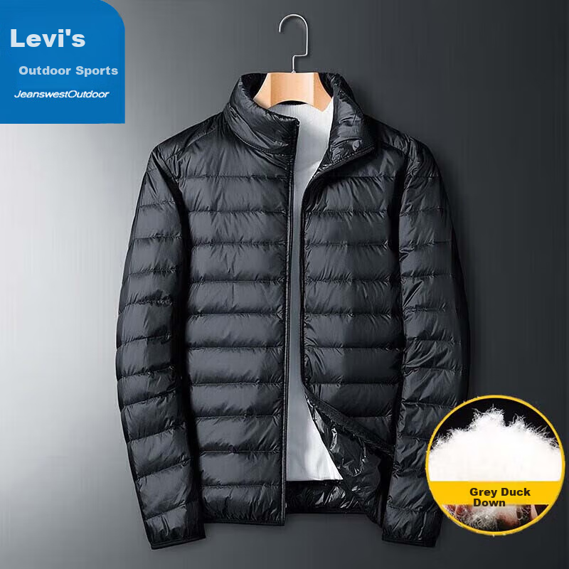 JEANSWEST OUTDOOR Men's down Jacket, Winter Stand-Collar Lightweight Warm Long-Sleeve Coat, Casual Outerwear, Black, XL