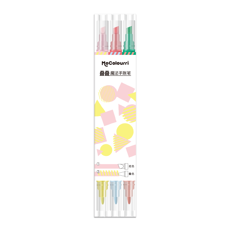 M&G Highlighters, Stackable Colorful Planner Pens, Marker Pens for Students, Highlighting Pens with Dual Colors Pink And Green, 3 Colors Gift Set