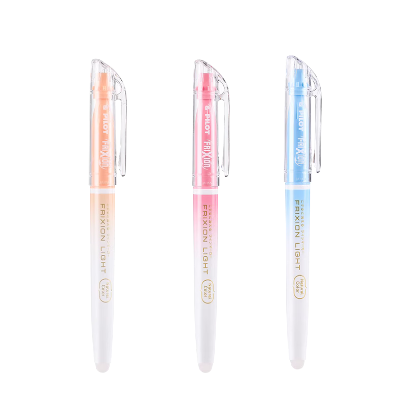 PILOT Erasable Highlighter, Natural Color Series, Colored Frixion Marker, Student Drawing Highlighter, SFL-10SL Slanted White Barrel, Sky Blue + Cherry Pink + Pink Orange, 3-Pack