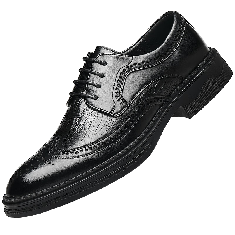 CARTELO Men's Leather Shoes, Brogue Derby Shoes, Business 2026 New Style Casual Genuine Leather Formal Shoes, Height-Increasing British Style Wedding Shoes