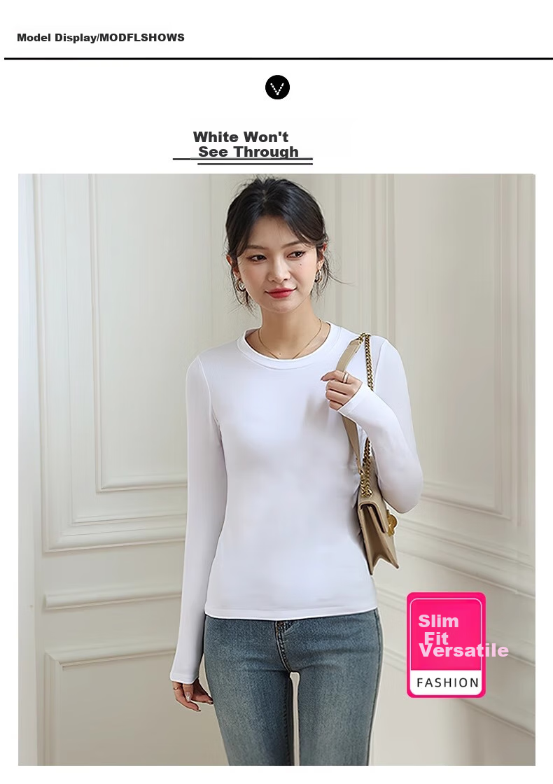 NOME Women's Base Layer Top, Autumn New Style, Small Round Neck, Inner Wear, Long Sleeve, Slim Fit, Outer Wear, Base Layer Top, White, M 8