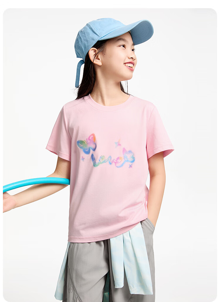 Annil Girls' Round Neck Short-Sleeve T-Shirt, New Summer 2025 Style, Cherry Blossom Pink, Size 120 4