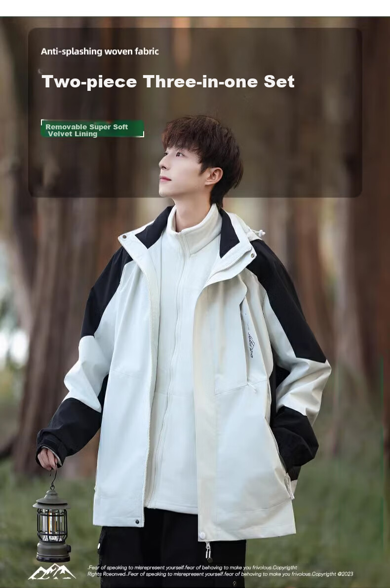 MMOPTOP Shanxi Three-In Outdoor Jacket for Men, Spring And Autumn Hiking Sports Workwear Top 1818 Black L 1