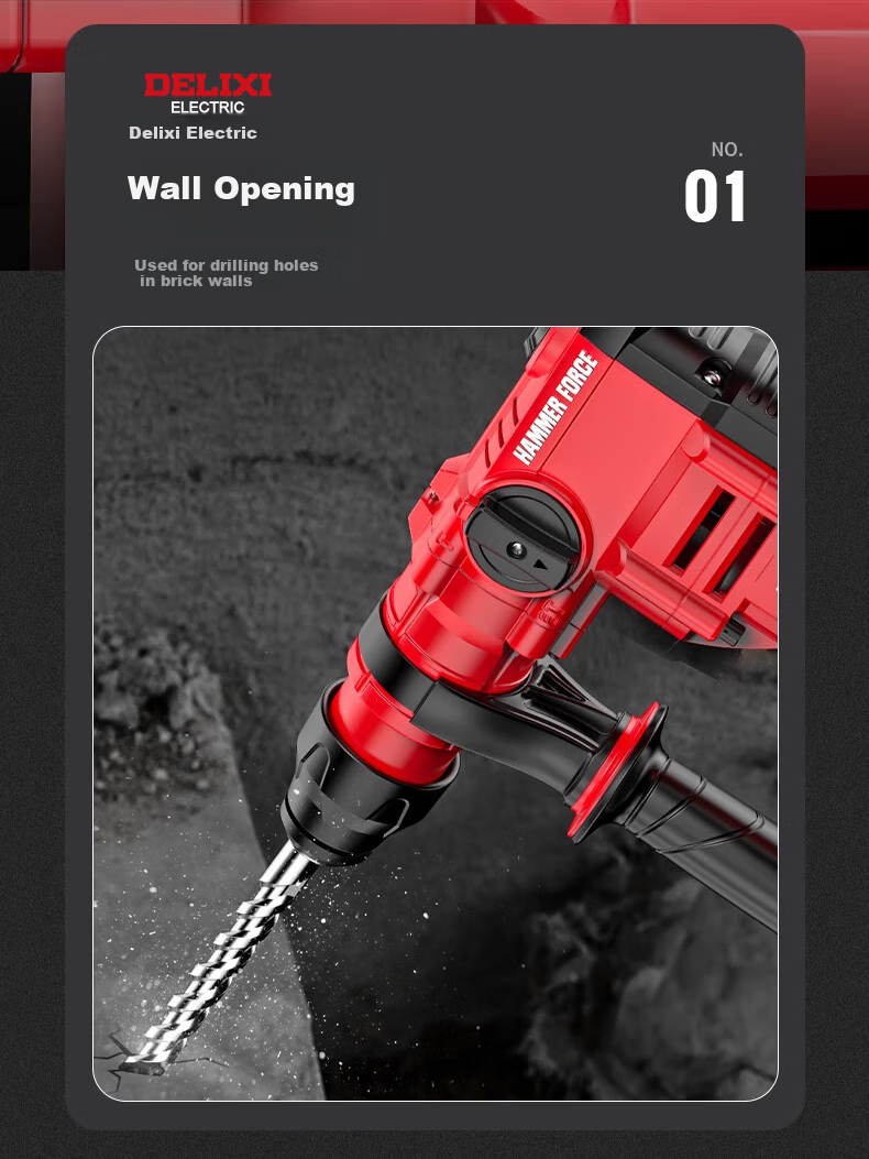DELIXI Electric Hammer, Chisel And Drill High-Power Three-In Impact Drill Concrete Household Multi-Functional Power Tool Plug-In Electric Hammer 5