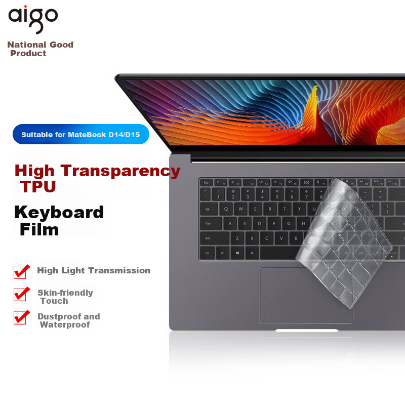 Aigo Keyboard Cover for Huawei MateBook D14/D15 2022/2021 Laptop, Ultra-Thin High-Transparency TPU Invisible Protective Film, Dustproof And Waterproof