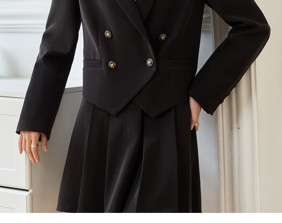 PinCai Women's Black Short Blazer Suit Jacket Casual Long Sleeve Shoulder-Padded Professional Workwear P51U001 16