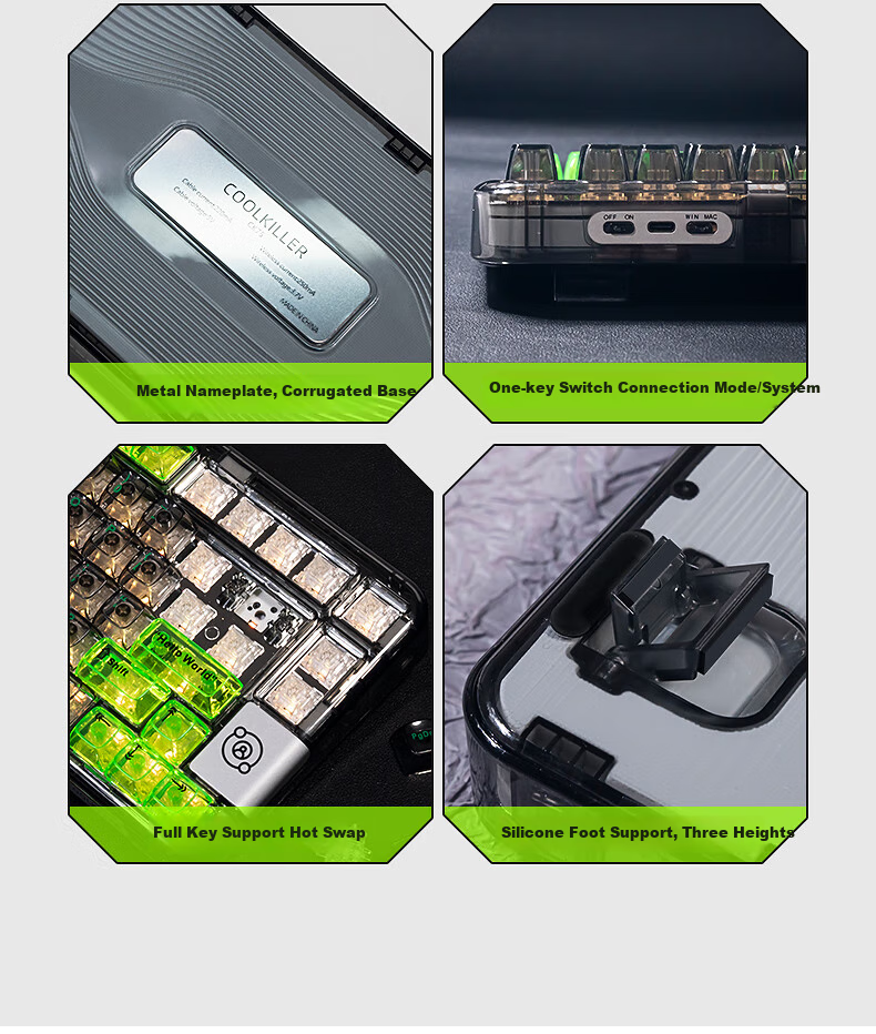 CoolKiller CK75 Super Programmer Wired/wireless/blueTooth Triple-Mode Transparent Customizable Mechanical Keyboard with Ice Blade Switches And Linear Switches 3