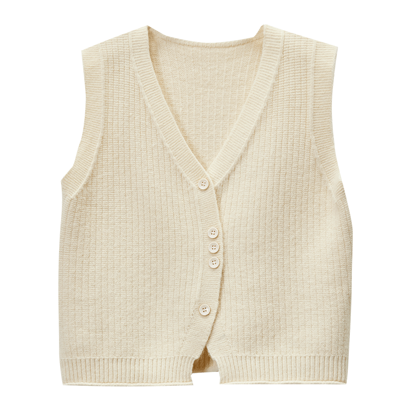 Sentubila Autumn Layered V-Neck Curved Placket Single-Breasted Short Sleeveless Vest