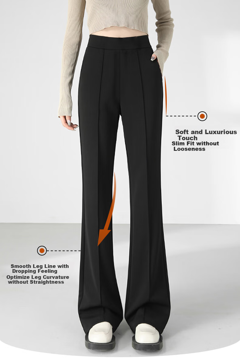 LangSha Women's Spring Thin High-Waist Slim Flared Trousers Casual Draped Long Pants 2