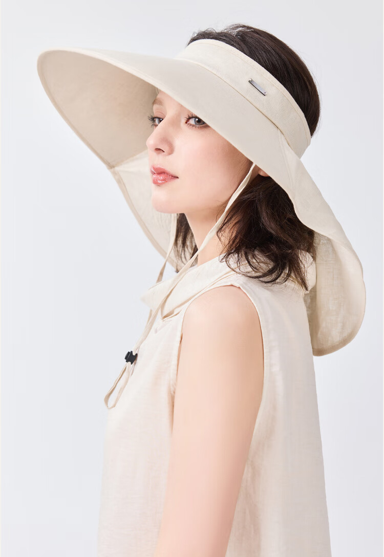 JIUMU Linen Sun Protection Hat, Women's Sun Hat, Sun Visor, Open Top Hat, Summer Face-Covering Neck Protection UV-Resistant Hat 14