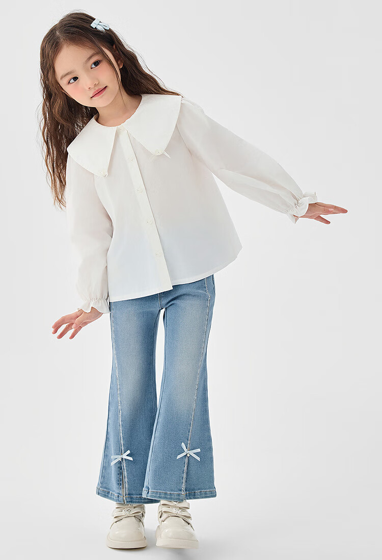BALABALA Girls' Long-Sleeve Shirt, Pure Cotton White Blouse, Spring Top, Simple Versatile Comfortable Skin-Friendly 7