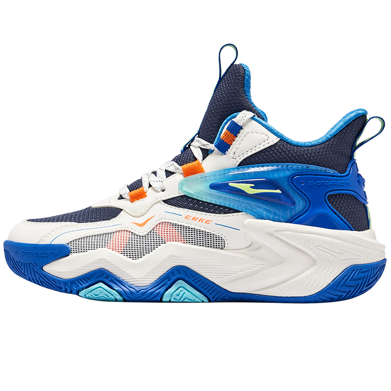 ERKE Kids Basketball Shoes Spring Boys Youth Lace-up Cushioning Ink Blue/Microcrystalline White Size 37