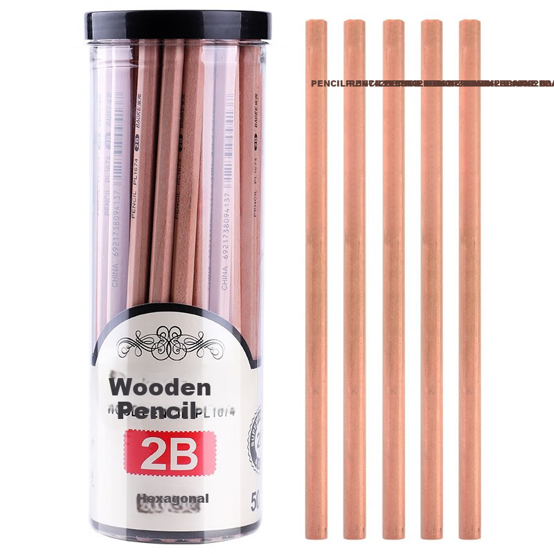 BAOKE PL1674 Natural Wood Hexagonal Pencil Shaft 2B Drawing Pencil Exam Pencil, 50 Pieces/Barrel