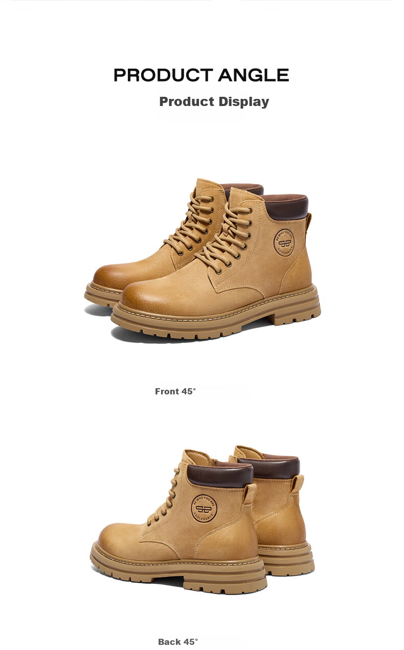 Belle Camping Pioneer Men's Boots, New Thick-Soled Yellow Boots with Fleece Lining for Warmth A1763 Khaki Single Lining Size 42 11