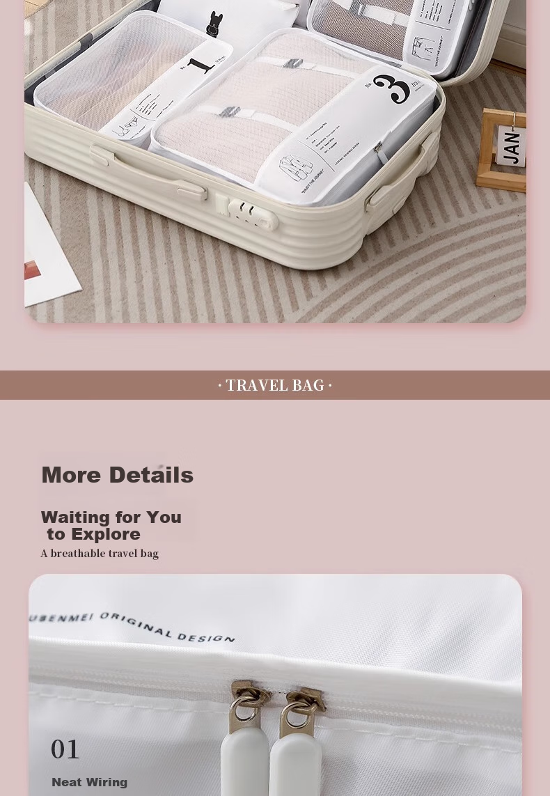 Etravel Travel Storage Bag, Luggage Organizer Bag, Business Trip Clothes Storage Bag, Packing Cubes, Beige Six-Piece Set 18