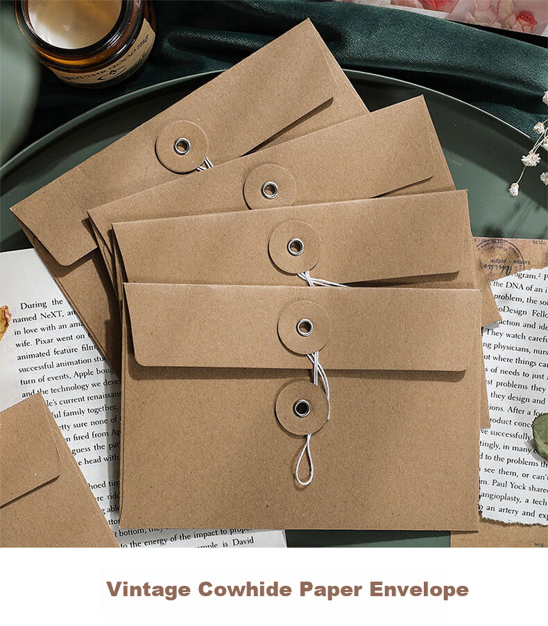 Shiluode Large Vintage Kraft Paper Envelope Gift Bags, Thickened Twine-Wrapped Receipt Storage Bags, Artistic Letter And Postcard Packaging Bags, Set of 10 1