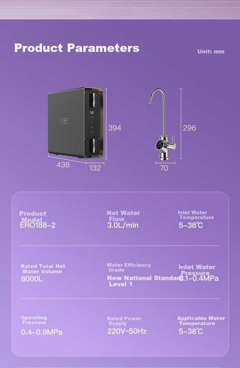 ECOWATER Water Purifier for Home Kitchen Under-Sink Equivalent 1400G Long-Lasting RO Membrane Reverse Osmosis Fresh Water Dispenser with Zero Stale Water, Baby-Friendly Water Venus MAX Compact Household Appliance Subsidy ERO188-2 13
