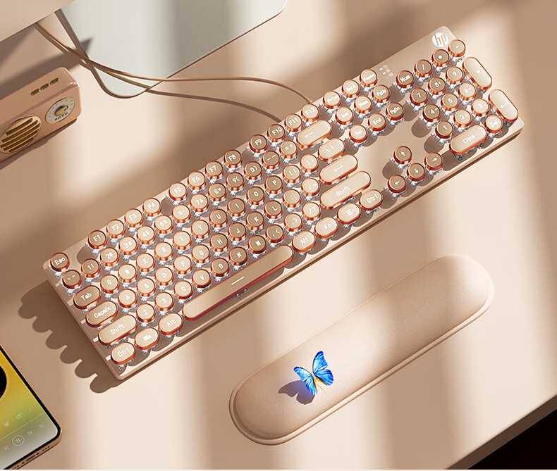 HP GK400Y Mechanical Keyboard, Steam Metal Punk Style, for Women's Office And Gaming, Wired, Silver White Tea Switches, 104 Keys 2