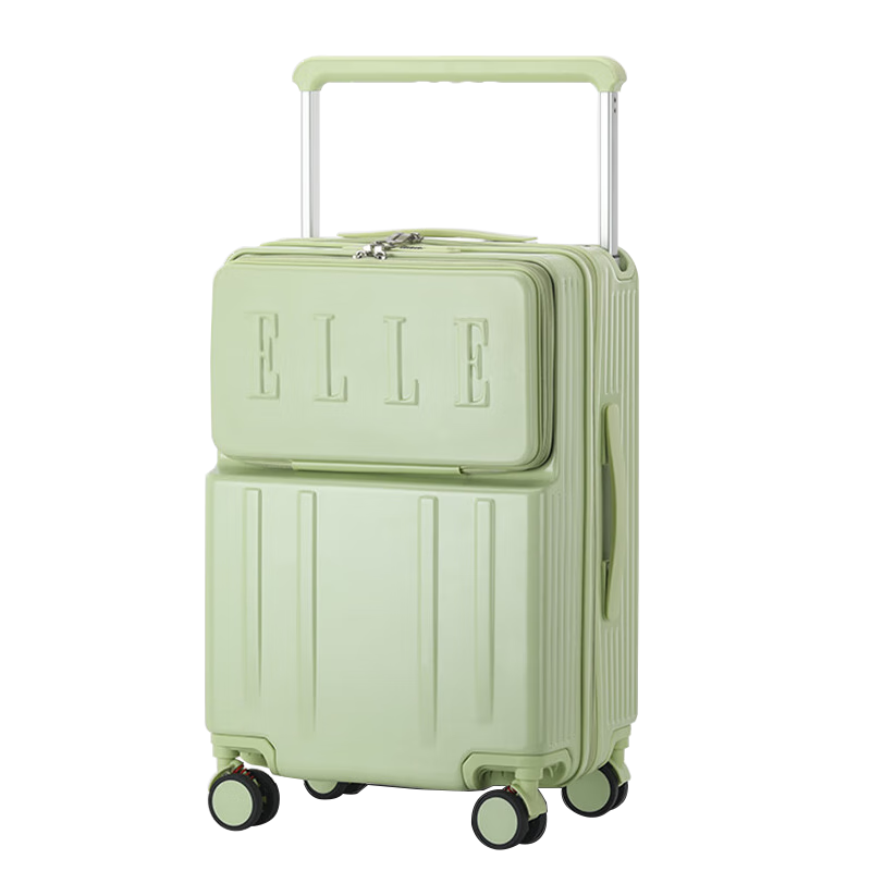ELLE Front-Opening Luggage Suitcase with Wide Handle, Large Capacity Travel Zipper Case, Fashionable Password Lock, Carry-On Suitcase, 20 Inches, Gree