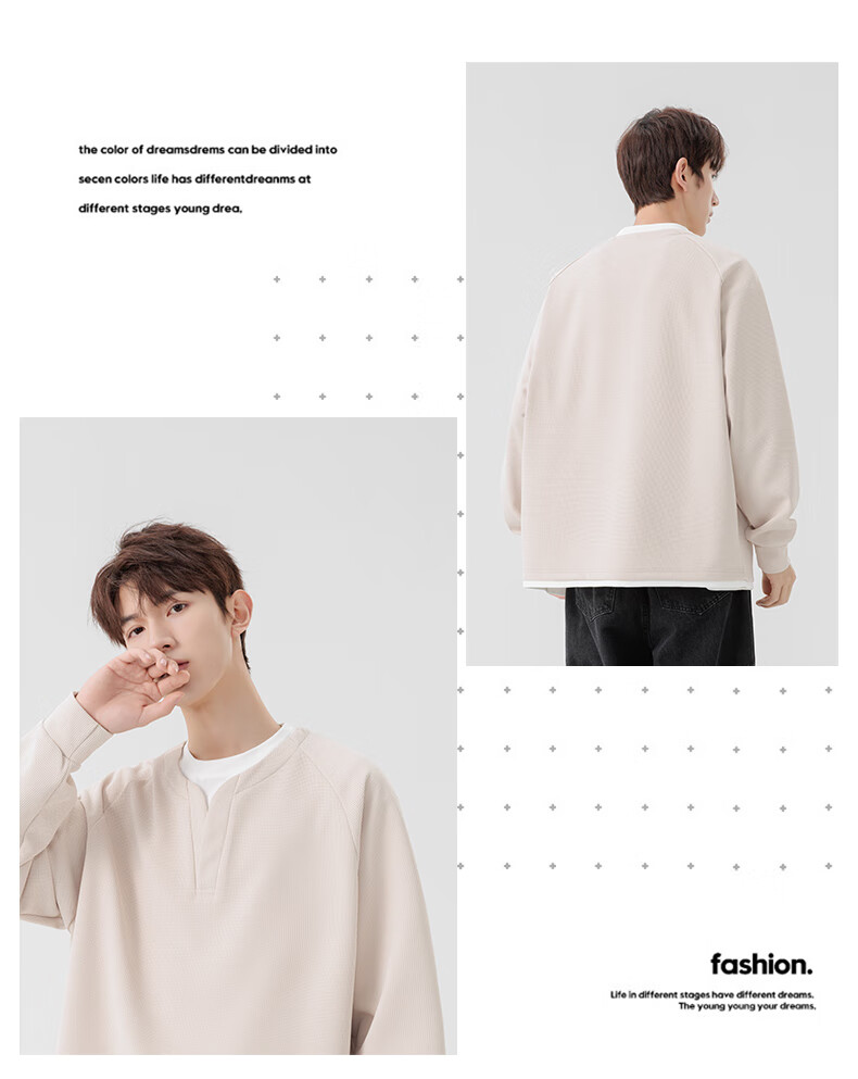 MMOPTOP Japanese-Style Color-Block Faux Two-Piece Crew Neck Sweatshirt, Spring And Autumn Men's Loose Comfortable Top, MWY15 Black XL 12