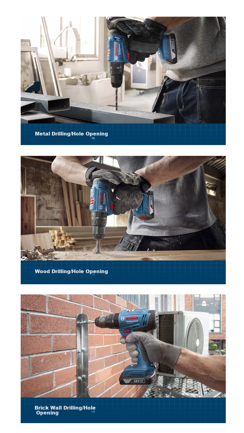 BOSCH Electric Drill, Impact Drill, Handheld Drill, Screwdriver Machine, Flat Drill, Impact Three-In 18V Lithium Battery GSB183-LI Dual Battery 3