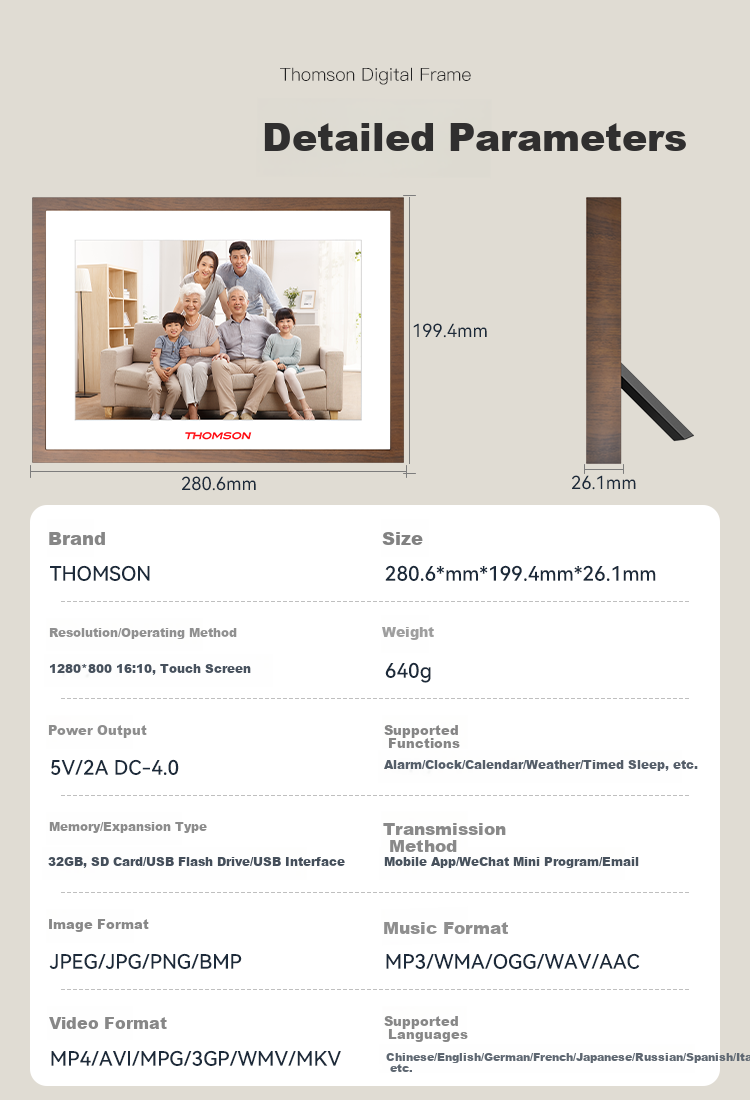 THOMSON, 10.1-Inch High-Definition Electronic Photo Album, Touchscreen Digital Frame, Smart Display Screen, Picture And Video Remote Transfer, Customizable Logo, 1001p 13