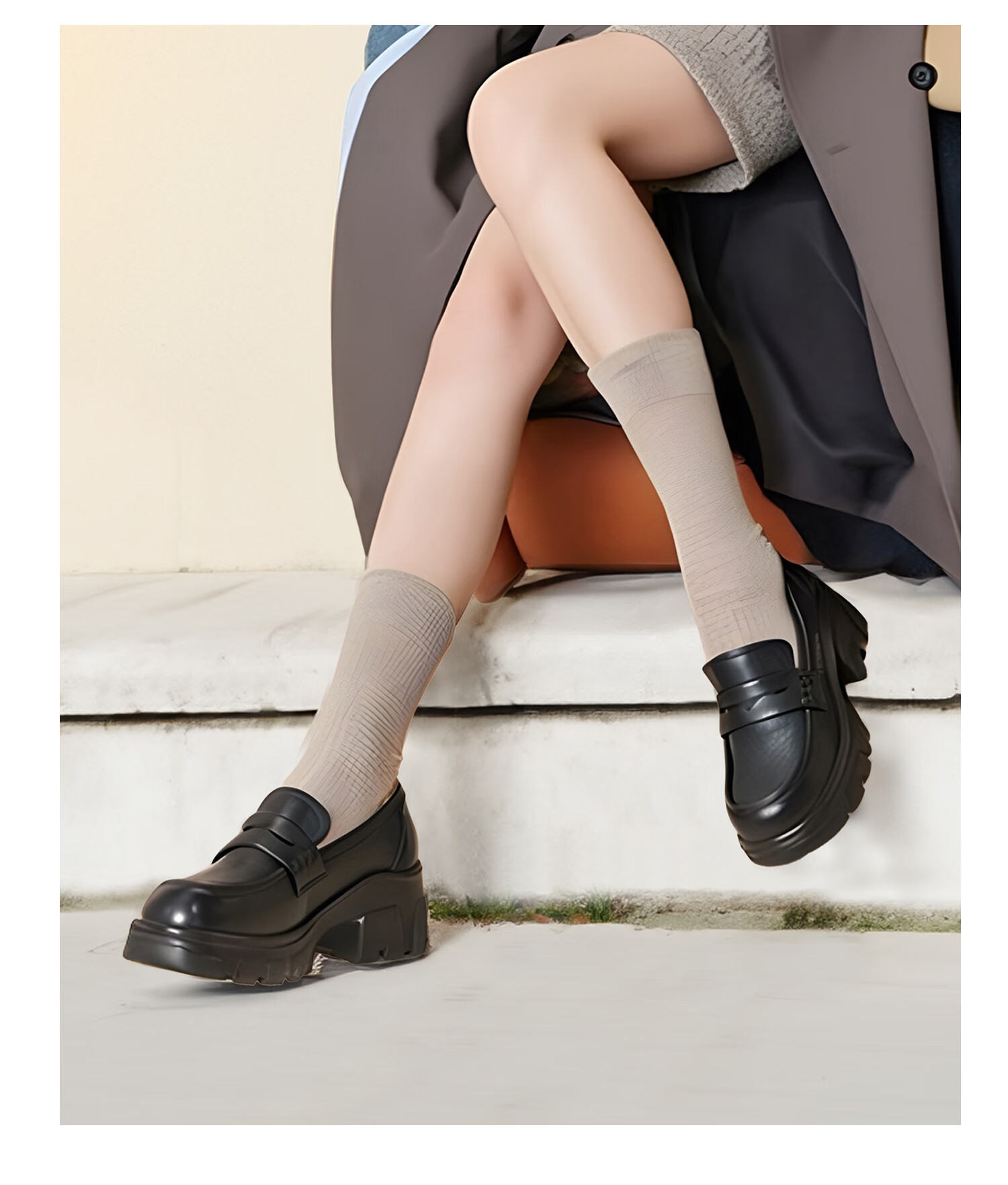 COMELY Leather Thick-Soled Loafers for Women, Spring New Style Genuine Leather Classic Retro Slip-On Leather Shoes, Beige, Size 36 12