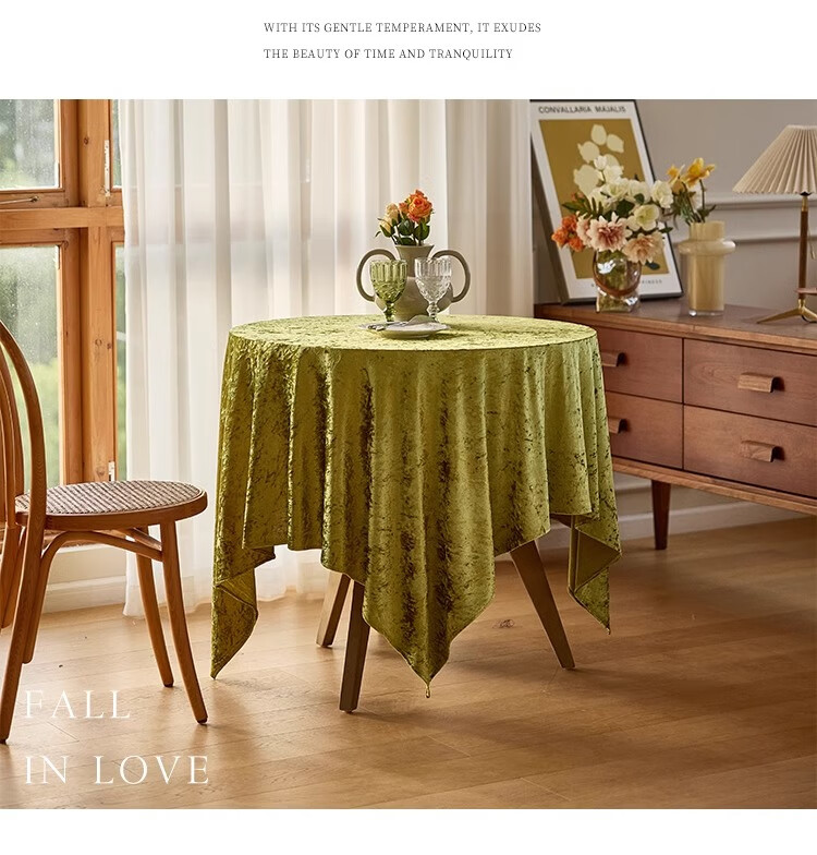 Yinshang American-Style Light Luxury Round Table Cloth, Instagram-Style Green Dining Table Cover, Coffee Table Round Table Tablecloth, 90*90cm 3