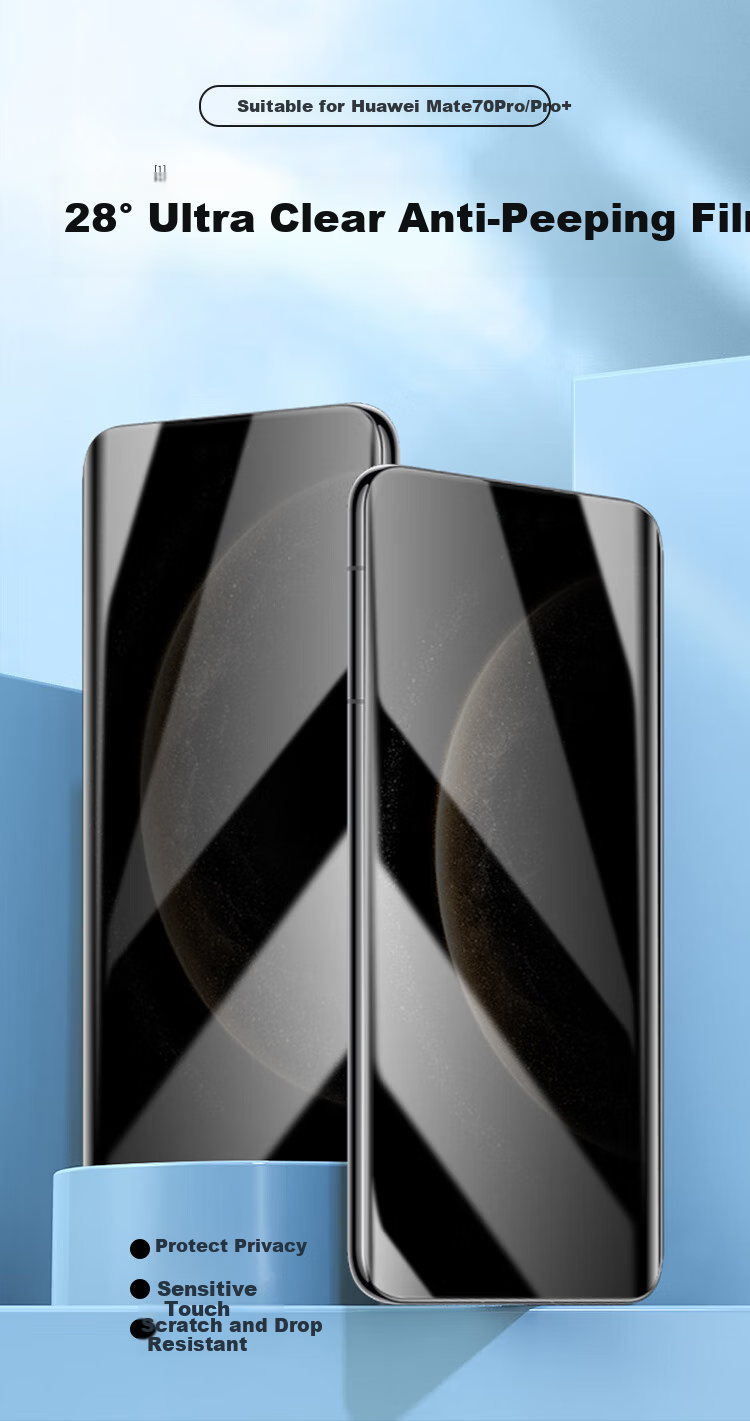 KOOLIFE Privacy Screen Protector for Huawei Mate70Pro+/+/Premium Edition, Anti-Peeping Tempered Glass Film for Mate70RS Master Edition, Anti-Spy Curved Full-Screen Protective Film 1