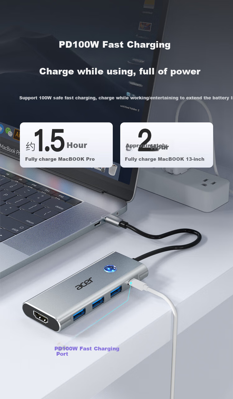 Acer Type-C 7-In Expansion Dock USB3.0 Hub HDMI 60Hz Compatible with MacBook, Huawei Laptops And Tablets Converter with Card Reader Adapter 9