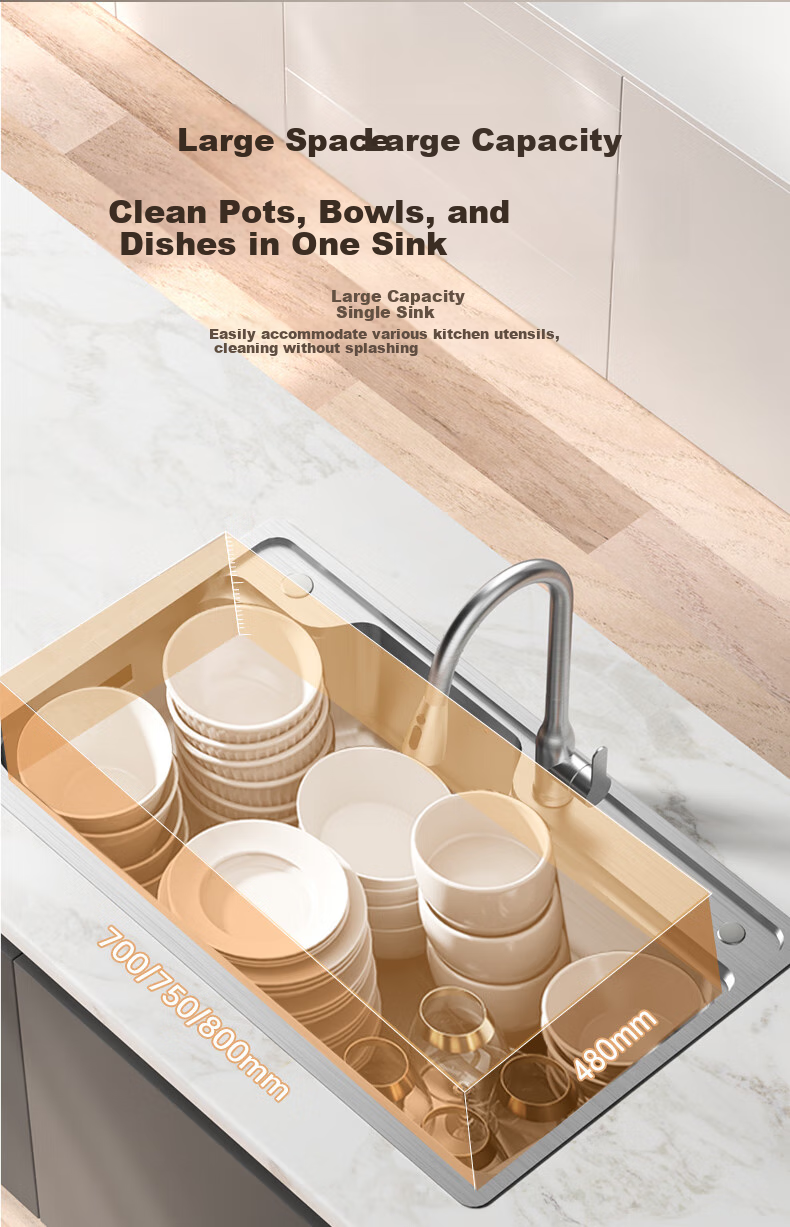 ARROW Kitchen Sink, Large Single Basin, Treasure Basin, 304 Stainless Steel Vegetable Washing Sink, Integrated Basin, Undermount Basin, Wide-Mouth Dishwashing Sink 5