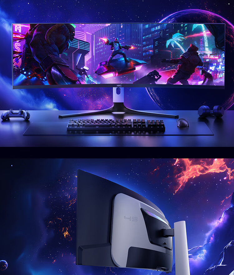 HKC 49-Inch QD-OLED Curved 5K, 240Hz Ultra-Wide Gaming Screen, HDR400, Hardware Low Blue Light, 10bit, E-Sports Type-C 90W, Rotatable And Height-Adjustable Monitor GS49UK 24