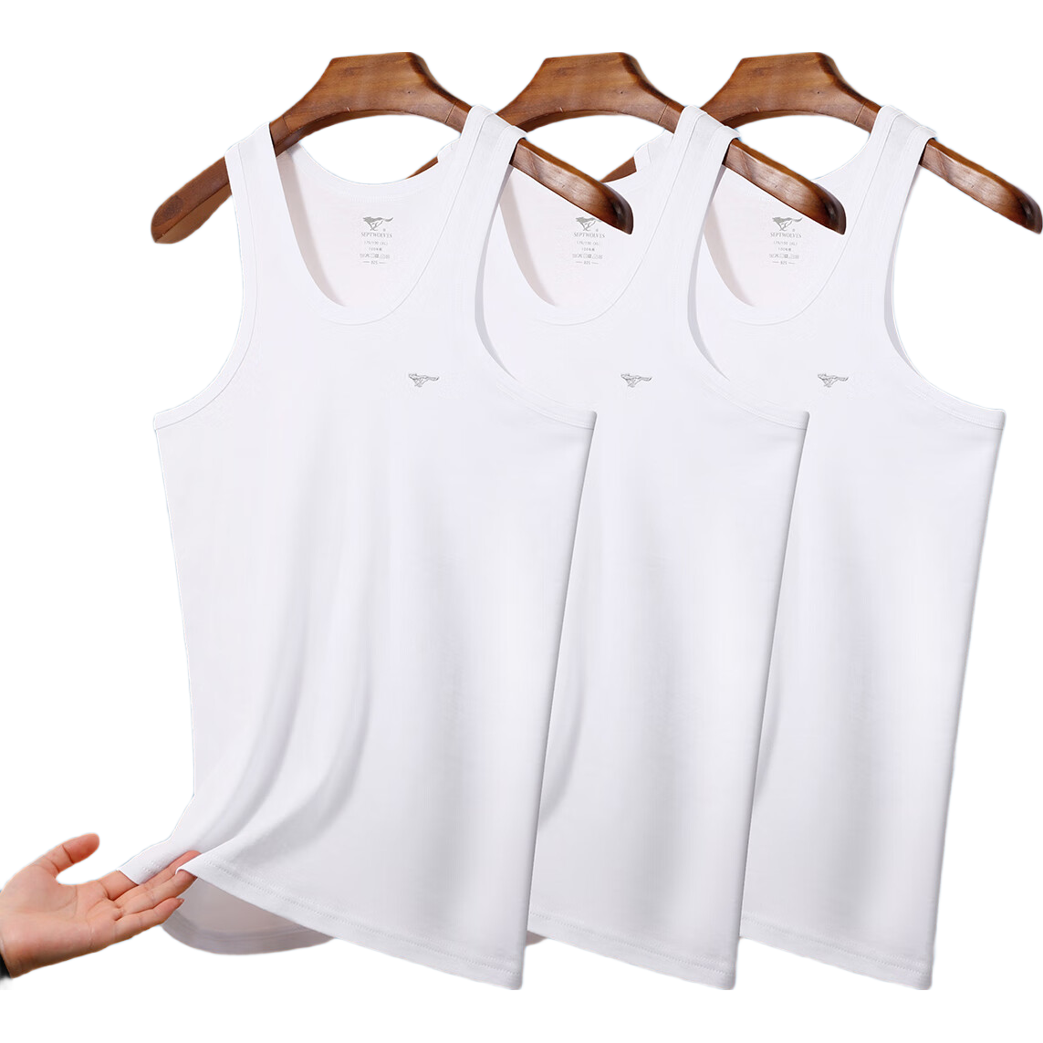 SEPTWOLVES Men's Cotton Versatile Athletic Tank Top, White, Pack of 3