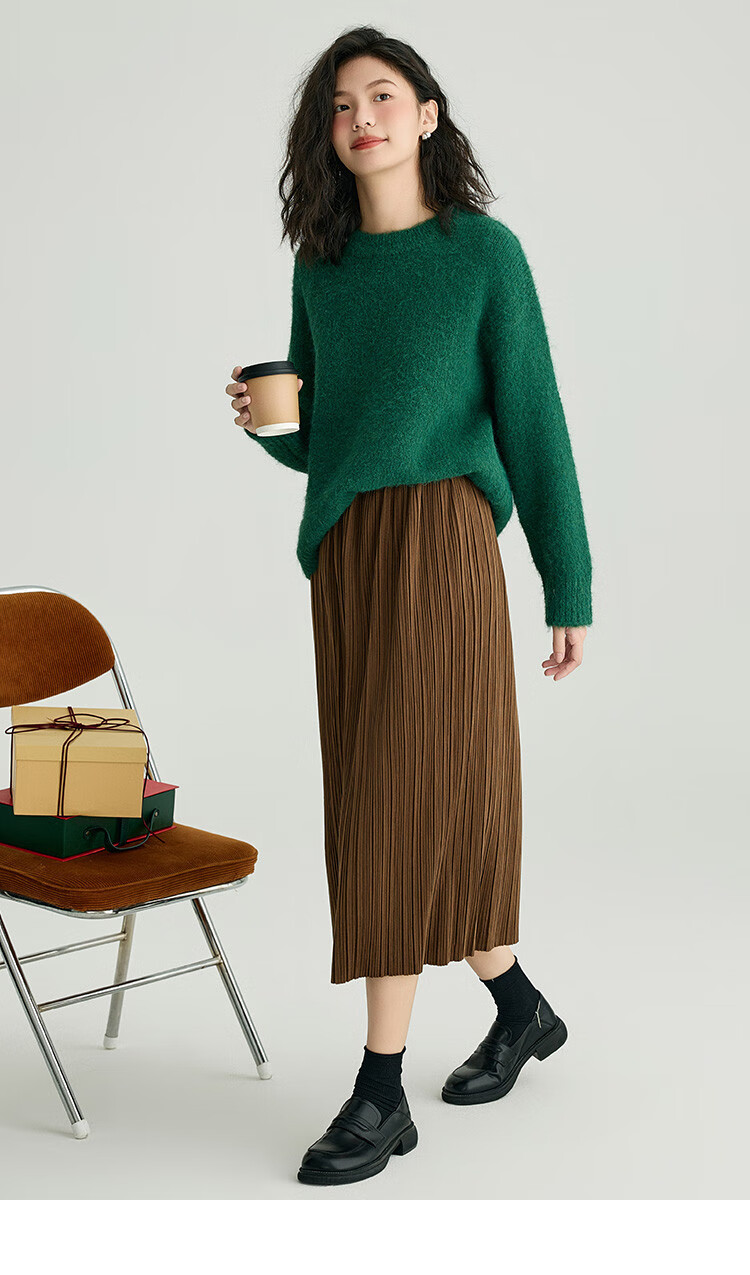 Dme Wilderness Forest Sweater Winter Style Knitted Top Retro Brightening Lazy Round Neck Sweater for Women, Dark Coffee Color, M 22