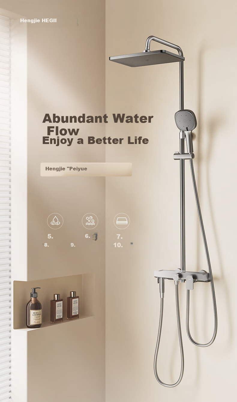 HEGII Shower Set S3, Descaling Self-Cleaning Top Spray Head, Large Storage Shelf, Bathroom Bathing, HMF936-333 4