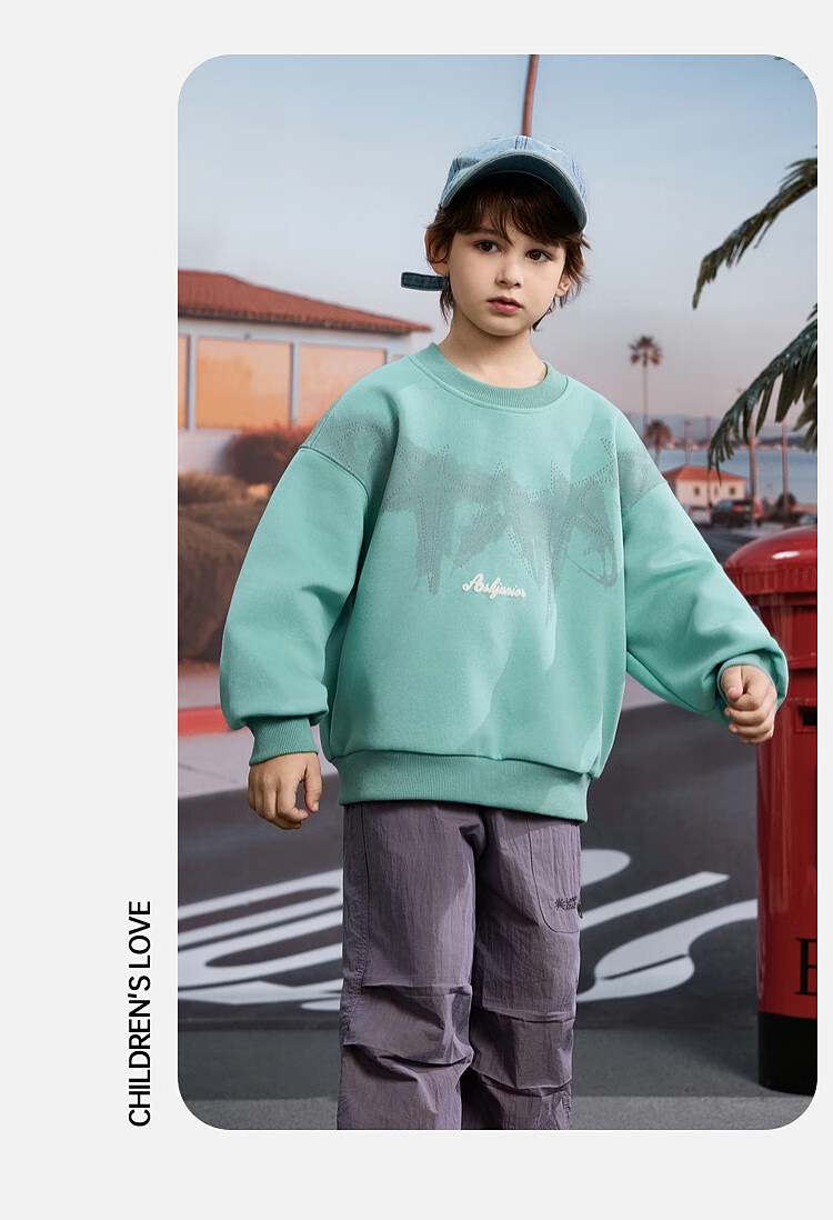 ASK JUNIOR Children's Clothing, Boys' Sweatshirt, Round Neck Long Sleeve, Autumn Pullover, Casual Versatile Top, Green, Size 170 12