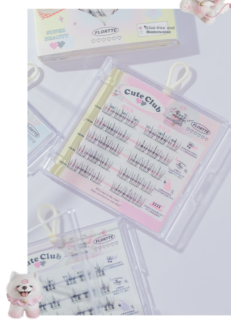 FLORTTE Glue-Free False Eyelashes, Segmented Self-Adhesive Eyelashes, Natural, Removable, Beginner-Friendly, Qixi 04# Natural Beauty 21