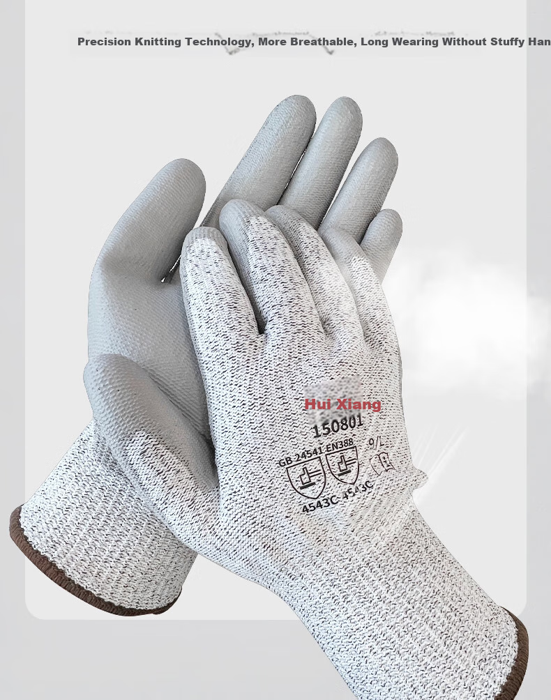 Huixiang JINGDONG Industrial Own Brand Cut-Resistant PU Palm Coated Gloves 150801 (Level 5) Size 9 3 Pairs/pack HPPE Thickened Dense Flexible Wear-Resistant Hand-Fitting EU CE Certified 8