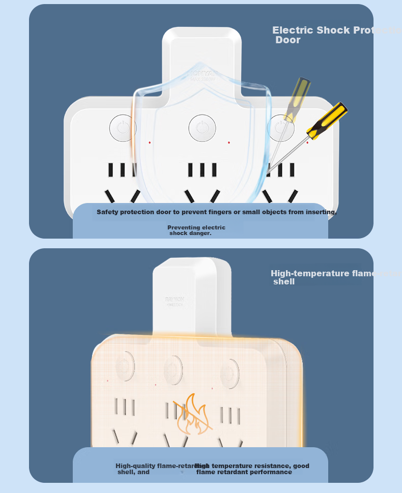 Hongyan Brand Three-Prong Switch Socket Adapter, One-To Extension Multi-Functional Power Strip 5