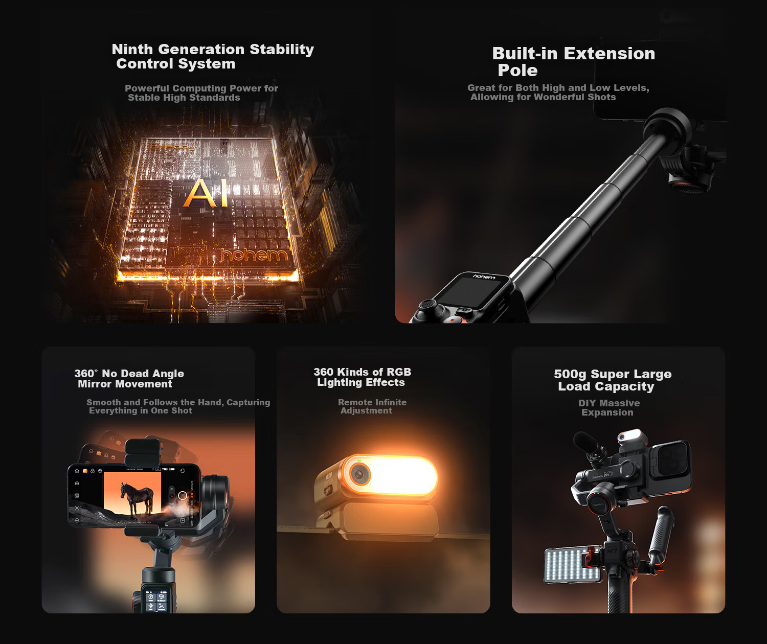 Hohem [Professional-Grade | Top-Tier Photography] M7 Smartphone Stabilizer, Intelligent AI Precise Tracking, 360° Follow-Up, Orthogonal Three-Axis Stabilization, Anti-Shake Gimbal, Live Streaming Vlog Gadget 4