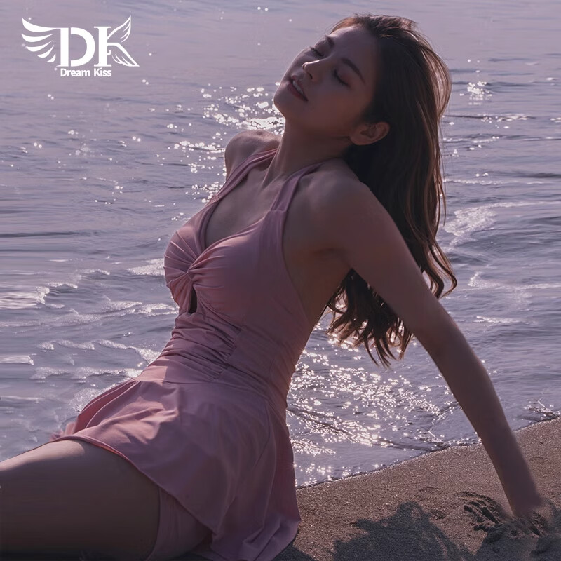 DK Women's New Swimsuit, Pool-Specific, Pink, High-End Look, Tummy-Concealing, Slimming One-Piece Hot Spring Swimwear, XL