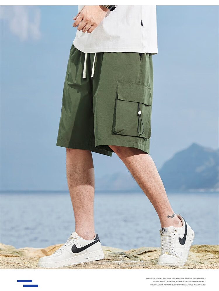 JEEP Men's Shorts, Summer Loose Casual Five-Point Cargo Pants, APK660, Black, XL 16