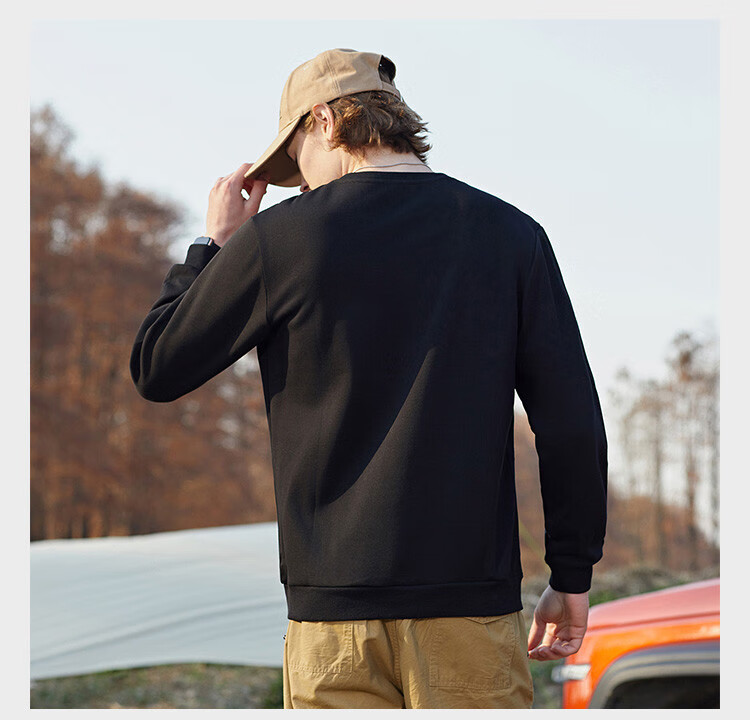 JEEP [Containing Mulberry Silk & Embroidery] Men's Sweatshirt, Solid Color, Loose Fit, Casual Sports T-Shirt, Dark Gray, XL 10