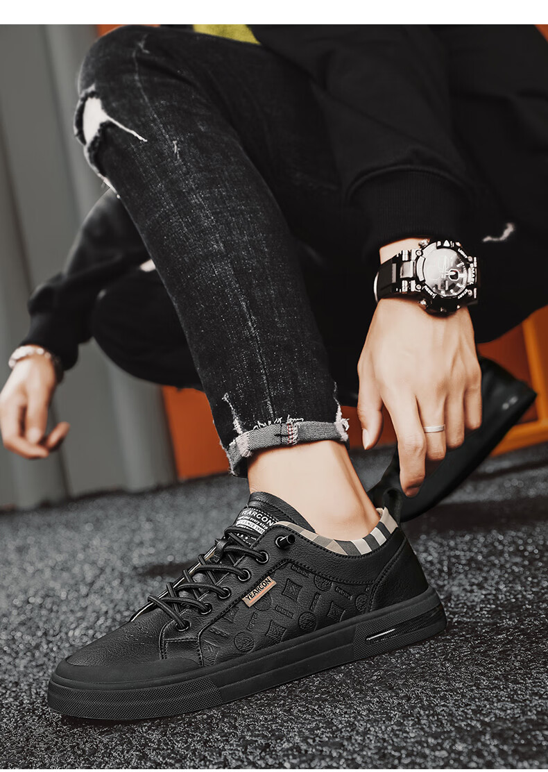 Yierkang Men's Casual Shoes, New Style Sneakers, Ultra-Light Breathable Slip-On Versatile Flat Trendy Shoes, Black, Size 38 11
