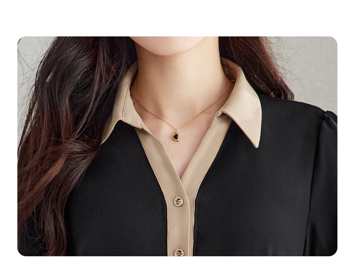 YUZHAOLIN Colorblock Short Sleeve Dress Women Waist Slim Elegant Fashion Lapel Little Black Dress (with Belt) Y52Q038 5