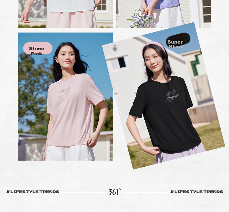 361° Women's Short Sleeve Spring Summer New Sports T-Shirt Quick-Dry Loose Casual Running Top 662624113-1 5